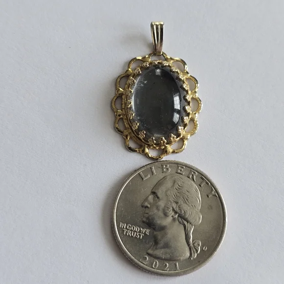 Vintage pendant silver clear cabochon Gold tone setting charm boho - Picture 2 of 12